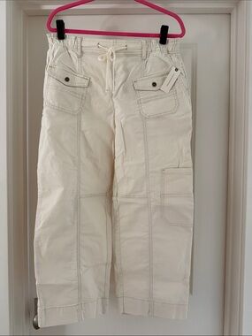 Pilcro Cream Wide-Leg Cargo Pants with Front Pockets